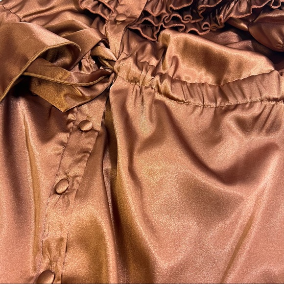 25Singles Brown Satin Ruffle Front Dress SZ S - Picture 6 of 10